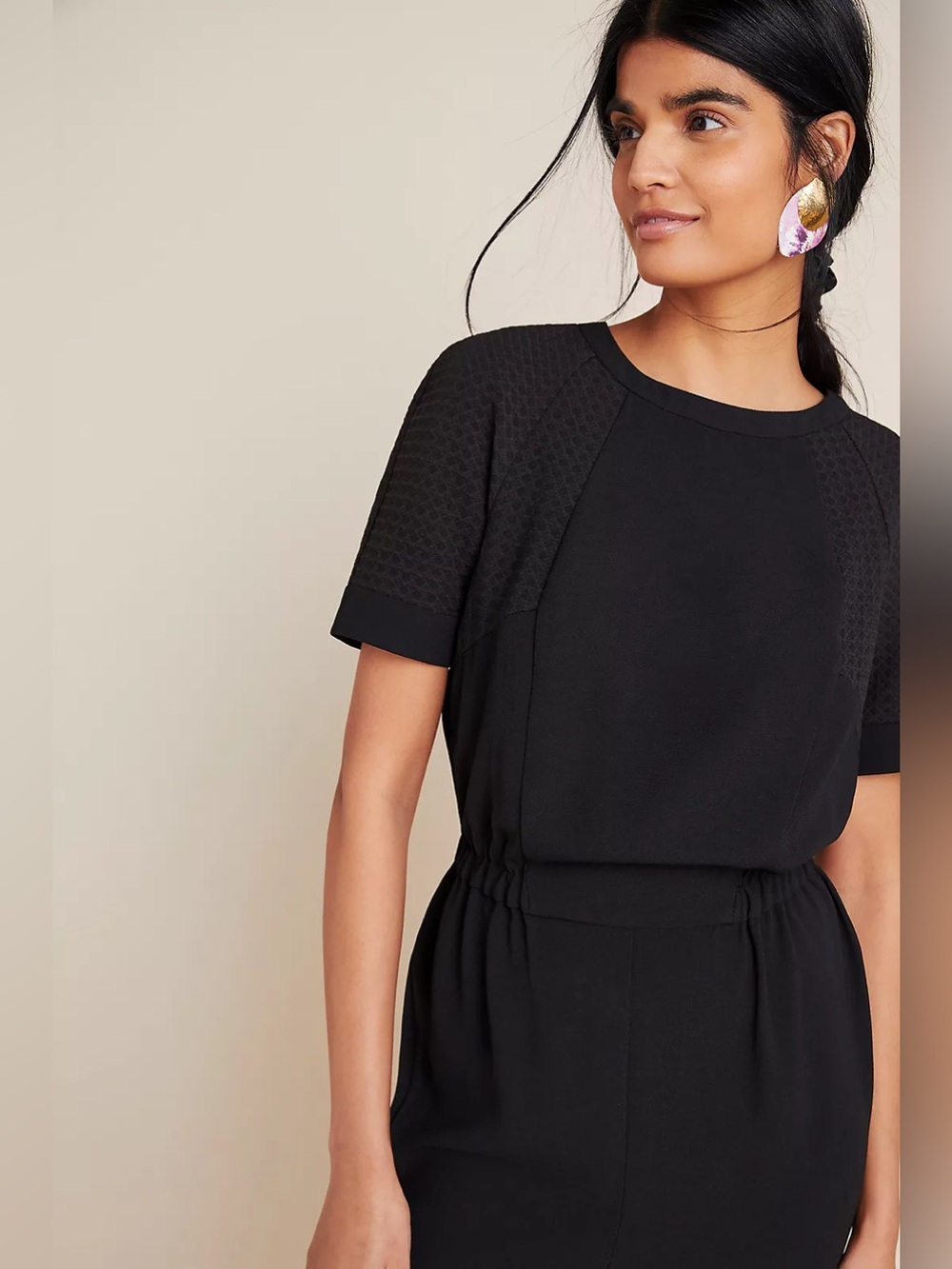 Anthropologie Blaise Textured Jumpsuit Black Short Sleeve Jumpsuit size M Petite